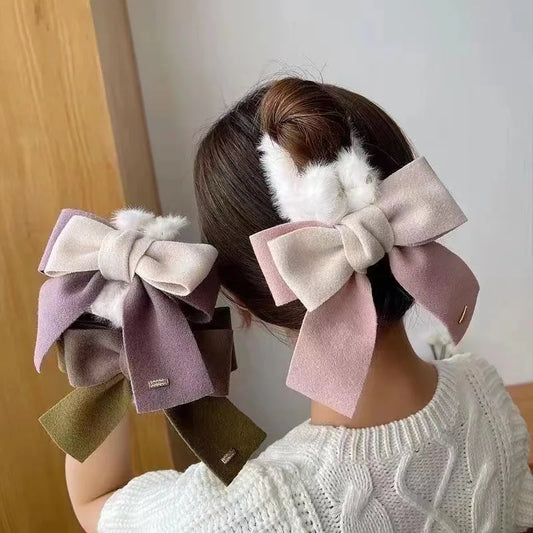 New for Autumn Plush Claw Bow Hairpin